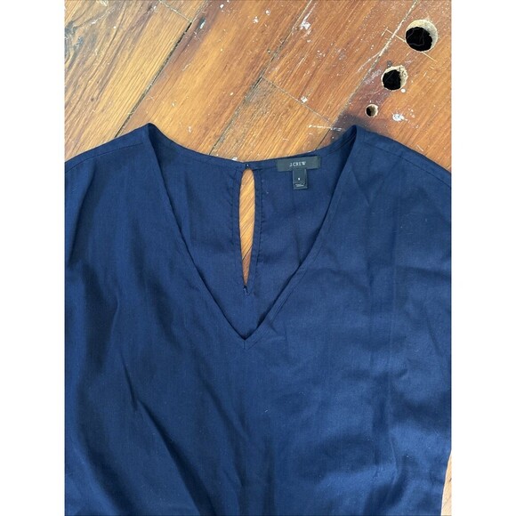 J.Crew Linen Blend V-Neck Relaxed Jumpsuit Playsuit Preppy Navy Blue size Small - Picture 2 of 6